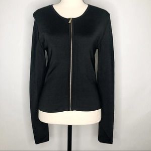 JASON WU | Jacket Womens XS Collarless Knit Full Zip Up Black Blue Lining Blazer
